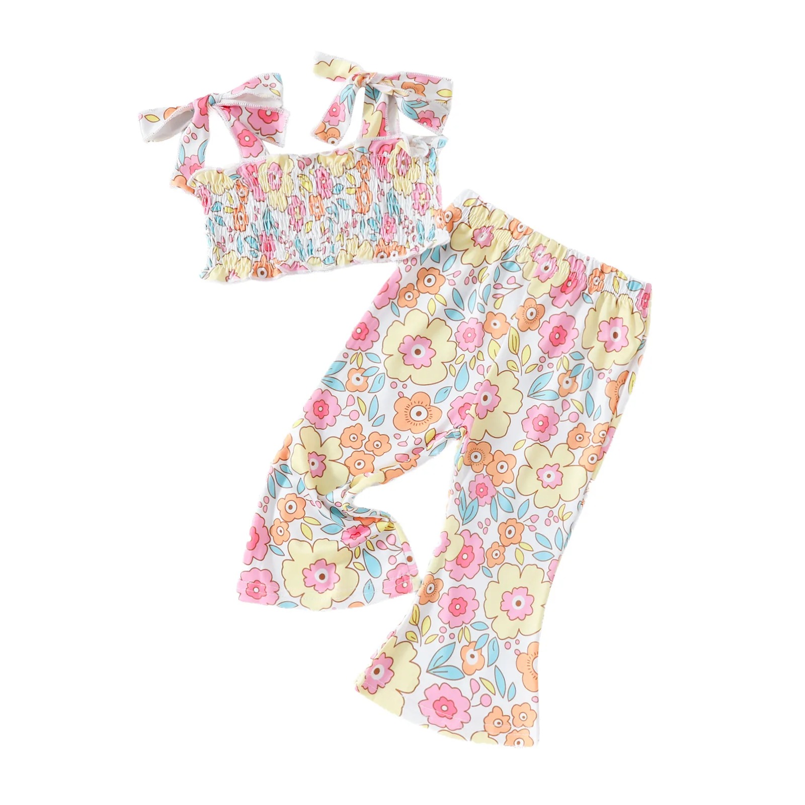 Infants Kids Summer Sweet Set Baby Girls Floral Printed Suspender Top and Elastic Waist Pants Girls's Outdoor Costume