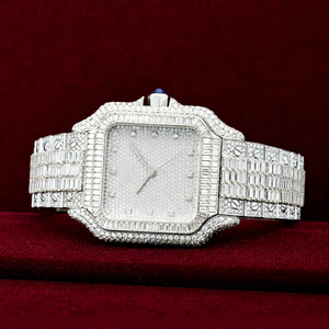 Reloj de Lujo de Edición Limitada con Incrustaciones de Moissanita para Hombre |   Reloj de Pulsera Cuadrado Automático Analógico de Acero Inoxidable con Cristal de 20 mm, Estilo Hip Hop - Product Image 1