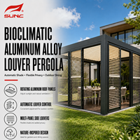 Pergola bioclimatique en aluminium robuste et antirouille, avec toit à lames rotatives automatiques en PVC et lames latérales multi-panneaux réglables