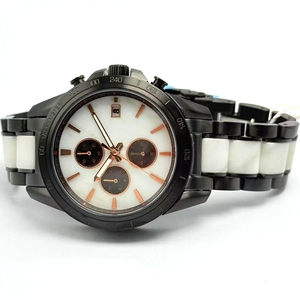 Herren-Chronographenuhr, schwarzes Gehäuse, marmorweißes Zifferblatt, roségoldenes zweifarbiges Keramik-Stahlarmband, Datum, sportliche, wasserdichte Armbanduhr - Product Image 3