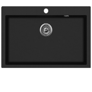 Évier de cuisine rectangulaire polyvalent en granit noir 45x45cm avec égouttoir à vaisselle enroulable et ensemble de drainage - Product Image 2