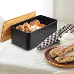 Casa cucina in metallo contenitore per il pane con coperchio in bambù utilizzabile come tagliere Breadbox supporto <span class=keywords><strong>latta</strong></span> per cucina - Product Image 5