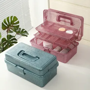 Kotak penyimpanan lipat tiga lapis, kelas atas kotak penyimpanan multifungsi kotak plastik berwarna Glitter
