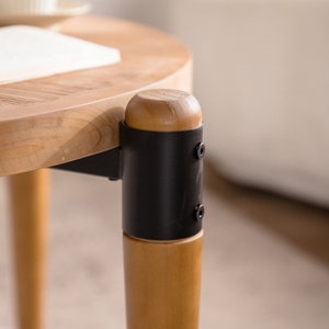 36.22" <b>Round</b> Radial Grain Modern Solid Wood & MDF <b>Coffee</b> <b>Table</b> with <b>Black</b> Accent Legs-Living Room Decorative Furniture - Product Image 4