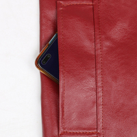 Spot vente en gros de haute qualité rouge épais coupe-vent imperméable manteau en cuir femme ceinture à nouer veste en cuir Maxi
