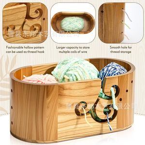 Wooden Yarn Bowl Oval Knitting <b>Tool</b> With <b>Thread</b> Hooks For Crochet Yarn Storage Craft Supplies - Product Image 1