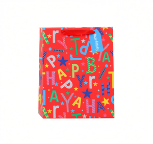 Sacchetto Regalo di Compleanno in Carta con Stampa a 4 Colori, Design Rosso 'Buon Compleanno' per Feste - Product Image 1