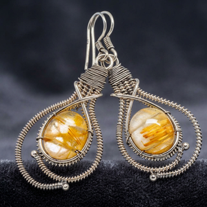 Pendientes de Plata de Ley 925 con Cuarzo Rutilado Dorado Natural, Hechos a Mano, Modernos, para Regalo de Boda o Fiesta, OEM ODM - Product Image 3