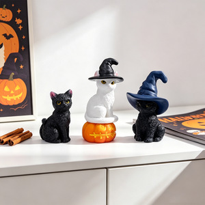Nuovo Arrivo Transfrontaliero: Decorazione Auto Fai-da-te con Gatto Gemello Cartone Animato Bianco e Nero di Halloween in Resina - Simpatico Accessorio - Product Image 1