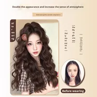 Perruque complète pour femme, réaliste, bonnet petit format, naturelle, ondulée, effet 'water wave', 'egg roll', longue et bouclée, avec dentelle élastique, résistante à la chaleur