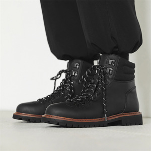 Botas de Trabajo de Cuero Negro para Hombre, Punta Redonda, con Cordones, Impermeables, para Caminar en Invierno, Entresuela de EVA, Suela de Goma - Product Image 1