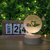 Lampe LED en acrylique gravée au laser, base en bois, lampe de table LED, veilleuse USB pour la décoration de la maison