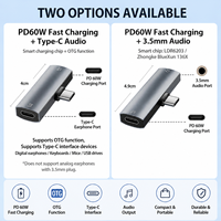 Adaptateur audio USB C vers 3,5 mm avec charge PD 60W, répartiteur Type C 2 en 1 en aluminium pour iPhone 16, Samsung, iPad, MacBook, ordinateur portable