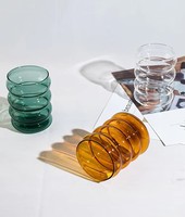 Vaso de Vidrio Corrugado de 300 ml, de Borosilicato, Colorido, para Leche, Jugo, Desayuno