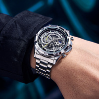 Montre à quartz pour homme avec cadran squelette, aiguilles lumineuses, bracelet en acier inoxydable, étanche 30M, boîtier en alliage de 42 mm