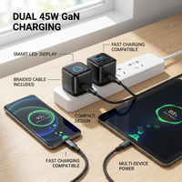 Adaptateur mural USB C portable de voyage avec affichage numérique intelligent rapide GaN 45W OTP/OVP PD/QC3.0 pour téléphone portable