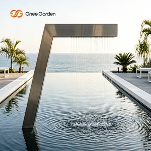 Fontaine murale en acier inoxydable pour jardin, cascade moderne rectangulaire polie, ornement de jardin extérieur - Product Image 4