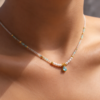Mylove Pendentif Goutte d'Eau Élégant Personnalisé en Laiton Plaqué Or 18K avec Perles Naturelles et Zircon Cubique Bleu pour Femme, Idéal Cadeau Bijou