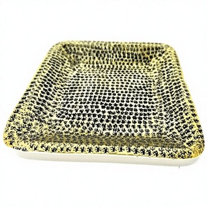 Bandeja de Servir Dorada Antigua, Plato Rectangular de Metal, Textura Brutalista, Plato Negro, Decoración de Mesa de Lujo para Bodas y Fiestas - Product Image 1