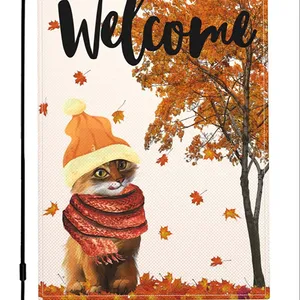 12 x18 pollici tela da imballaggio verticale a doppia faccia gatto benvenuto foglie d'acero autunno giardino bandiera ringraziamento decorazioni per esterni Banner