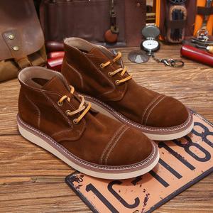 Bottines pour hommes en daim synthétique, à lacets, bout rond, respirantes, semelle extérieure en caoutchouc, semelle intermédiaire en EVA, couleur unie, style décontracté toutes saisons - Product Image 6