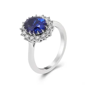 Provence 10k White Gold Oval Sapphire and Diamond Halo Cocktail Ring Women's First Jewelry