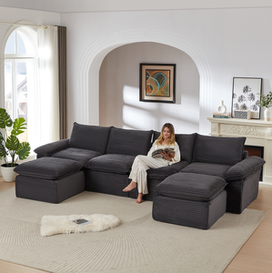 Boneless Oversized Sectional <b>Compressed</b> Foam <b>Sofa</b> Set Living Room Modern Convertible Modular Corduroy <b>Vacuum</b> Packaging - Product Image 4