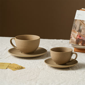 Juego de Tazas de Café Espresso de Cerámica Mate Moteada Vintage Personalizadas Hechas a Mano Nórdicas, Taza de Té de Porcelana con Platillo - Product Image 1