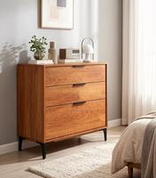 Commode moderne à 3 tiroirs, écologique, réglable, avec pieds en métal noir, style européen contemporain, meuble de rangement pour chambre et salon