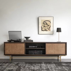 ATUNUS Console <span class=keywords><strong>TV</strong></span> 3 portes en bois de rotin naturel nordique moderne Meuble pour salon - Product Image 2