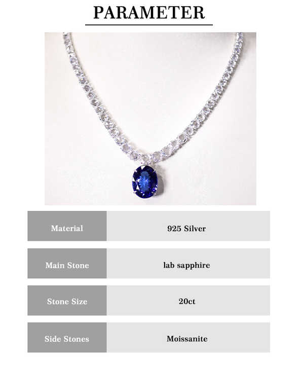 Luxury 925 Silver Moissanite Necklace with 20ct Sapphire