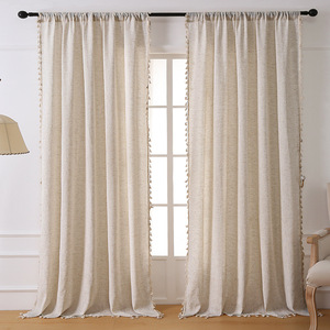 Cortinas de <span class=keywords><strong>colores</strong></span> naturales semisombreadas de granja, cortinas transparentes de lino grueso con borlas - Product Image 2