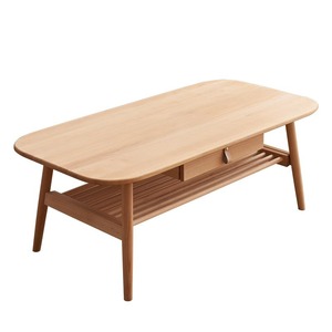 Table basse en bois massif de hêtre avec tiroir de rangement pour salon, design moderne et minimaliste - Product Image 3