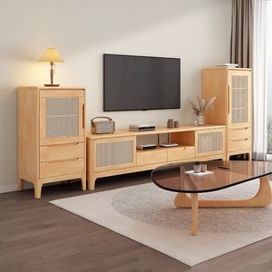 Solid Wood Tv Cabinet And <b>Coffee</b> <b>Table</b> Set 1.2-2M Japanese Style Living Room Furniture - Product Image 1