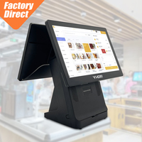 Mesin Kasir Layar Sentuh CTP Anti Gores 15,6 Inci, Layar Ganda All in One POS, Dilengkapi Printer Thermal 80mm