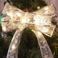 Décoration de sapin de Noël, ruban de feuilles de satin argenté doré LED, éclairage de chaîne de soie LED pour les fêtes intérieures
