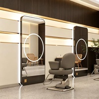 Miroir de Salon de Coiffure Moderne Minimaliste en Cuir, Style Tendance et Populaire sur Internet, Éclairage Mural