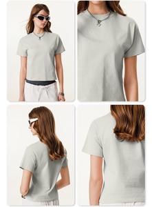 Kaos Crop Top Wanita 255gsm Katun Long-staple Sablon Grafis Musim Panas Logo Kustom Seksi Model Pendek Terbaru - Product Image 4