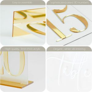 Numéros de table de mariage <span class=keywords><strong>HOODO</strong></span> en acrylique givré en forme d'arche, chiffres dorés 3D de 1 à 20 avec supports, montage sur table 5x7, orientation portrait - Product Image 5