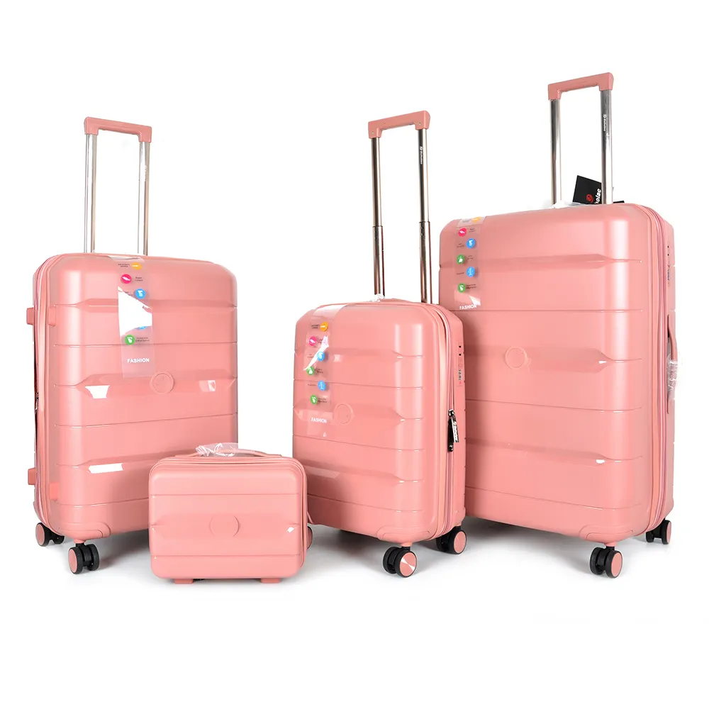 Offre Spéciale ensemble de bagages en plastique PP roue tournante 14 20 24 28 pouces sac de voyage avec serrure