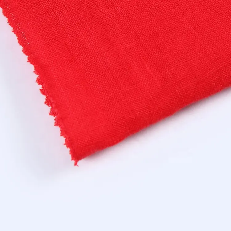 Yeni tasarım kırmızı düz boyalı dokuma İtalyan toplu % 100% keten giysi kumaşı