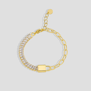 Unisex Asymmetrical Half Tennis Bracelet Gold Plated Zircon Chain Lock Heart-Shaped <b>Charm</b> Made Brass Copper Trendy Anniversary - Product Image 1