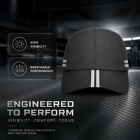 Veelzijdige zwarte sportcap met reflecterende streep, groothandel, ademend, hardloopmuts, verstelbaar, technische utility sportcap