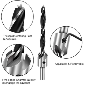 Juego de brocas avellanadoras de 7 piezas con 1 llave hexagonal gratis para carpintería y herramienta de escariador de tornillos para <span class=keywords><strong>prensa</strong></span> de taladro - Product Image 3
