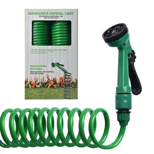 Heavy-duty Spiral Spring Coiled Washdown EVA Drinking Water Safe Recoil Collapsible Garden Coil Hose with 7-Pattern Spray Nozzle