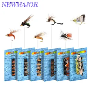 NEWMAJOR 55pcs Feather Fly Fishing Hooks Horse Mouth Simulation Hard Bait Fish Hook Fly Fishing Tackle Wholesale Flies Lures