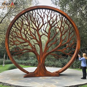 Décoration de jardin durable résistante aux intempéries et à la rouille à usage extérieur Sculpture en arbre corten abstrait artistique moderne personnalisée de grande taille - Product Image 1