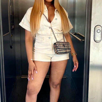 GX7147 Nouvelle Combinaison-Short d'Été en Jean pour Femme, Body Sexy Streetwear à Manches Courtes, Une Pièce Élégante en Denim