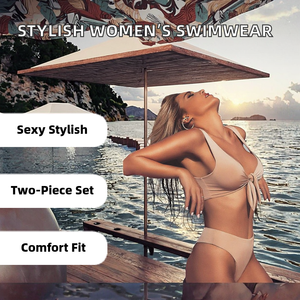 Ensemble de burkinis 2 pièces pour femmes européennes et américaines, tendance et sexy, avec motif uni en spandex/nylon - Product Image 2