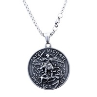 Hip Hop Punk Viking Archange Michael Religieux En Acier Inoxydable Bijoux De Mode 18k Pvd Plaqué Or Pendentif Colliers pour Hommes